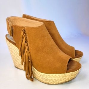Report Faux Suade Fringe Chunky Wedge Heel Shoes